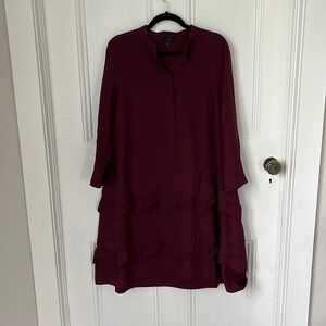 COS Ruffle dress. Plum colour. Light weight. Button front. Feminine.